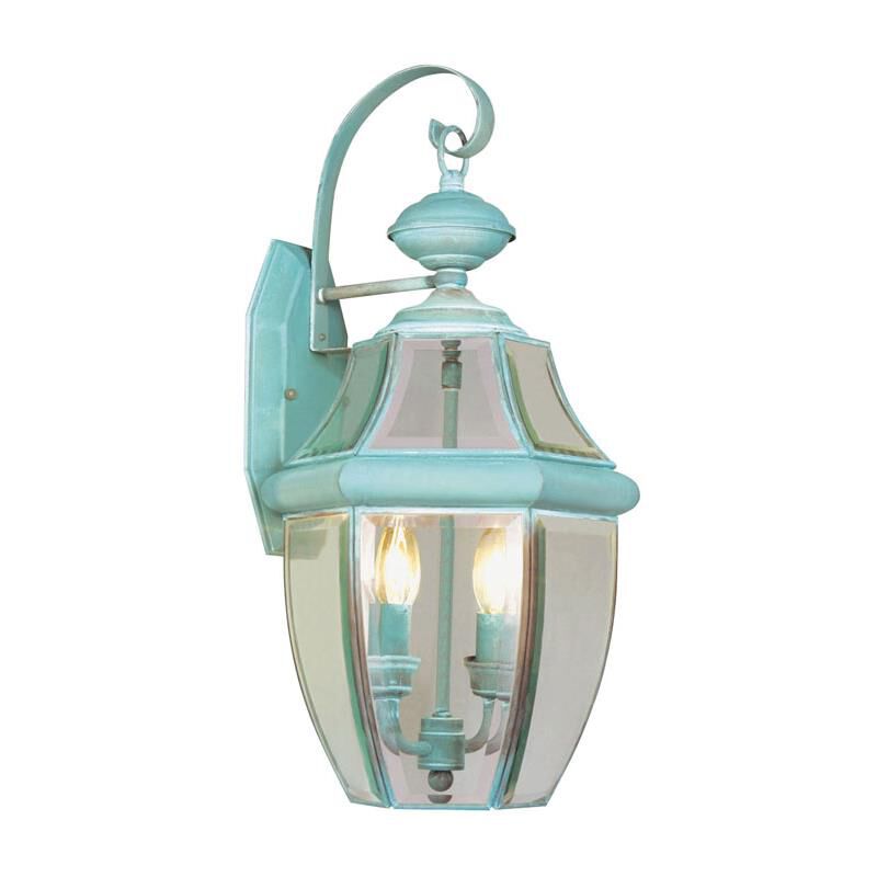 Shown in Verdigris finish and Clear Beveled glass